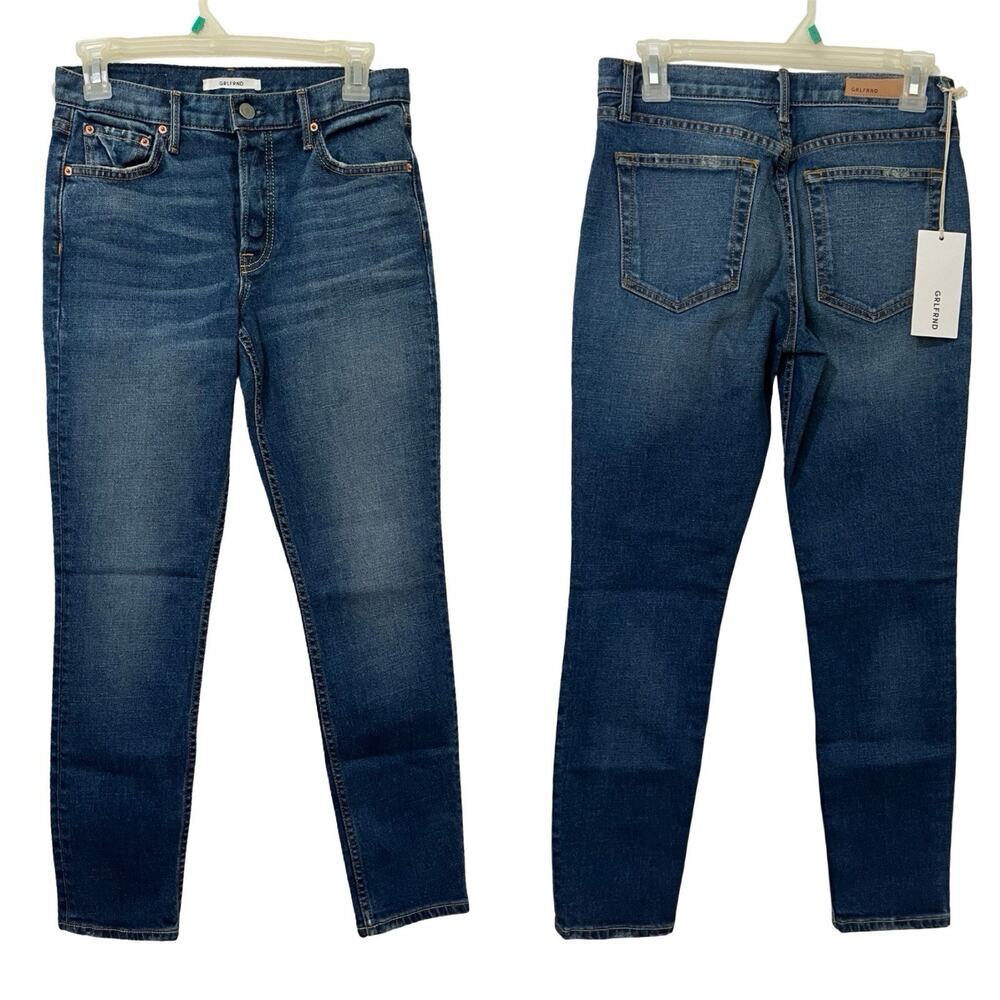 Grlfrnd Yasmin Mid Rise Skinny Jeans Size 26 Joan Jett Wash Blue Button Fly